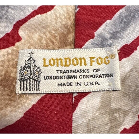 London Fog Abstract Striped Silk Tie Red Blue Gold Made In USA - Picture 3 of 5